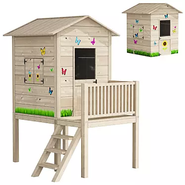 Wooden Playhouse for Kids Playground 3D model image 1 