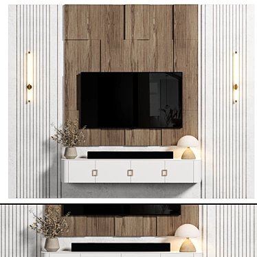 Modern Wood 4K TV Wall 3D model image 1 