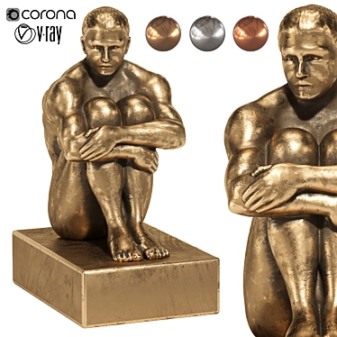 Muscle Man Seating Statue - Gold/Silver/Bronze 3D model image 1 