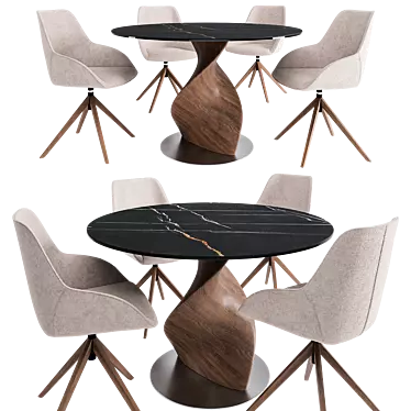 Modern Corona Dining Set Velvet 3D model image 1 