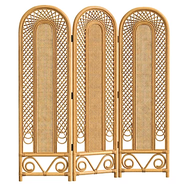 Vintage Cane Rattan Room Divider 3D model image 1 