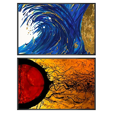 2 Paintings with 4 Frames 3D model image 1 