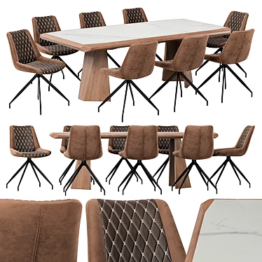 Modern Brown Dining Set with Table 3D model image 1 