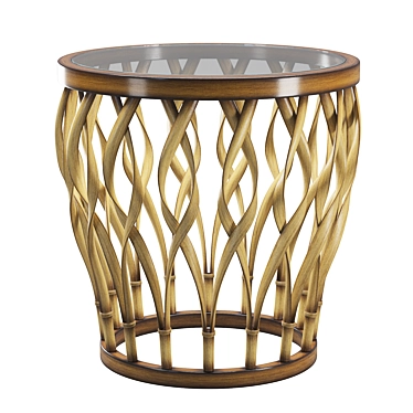 Contemporary Plantation Wood Glass Side Table 3D model image 1 