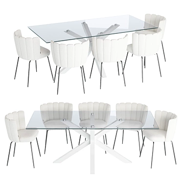 White Glass Table Arya and Chair Aniela 3D model image 1 