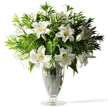 Elegant Lily Bouquet in Classic Glass Vase 3D model image 1 