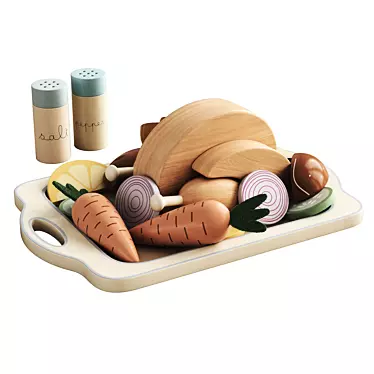  Wooden Play Food Set: Vegetables & Chicken 3D model image 1 