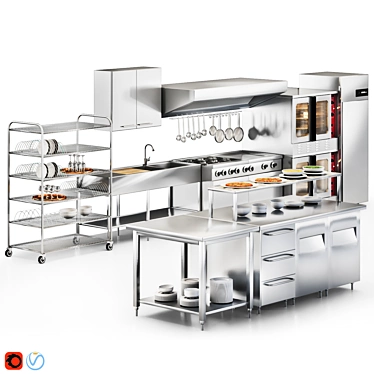 Commercial Kitchen Equipment Workstation 3D model image 1 