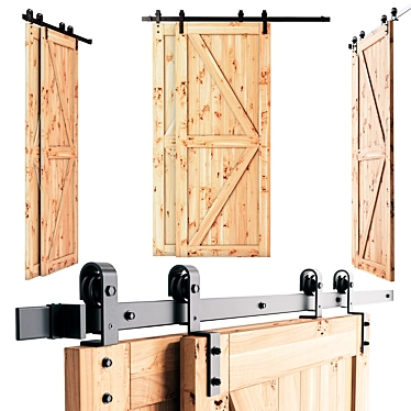 Double Wooden Barn Doors Set 3D model image 1 