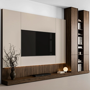 Rustic Wood TV Wall Set 3D model image 1 