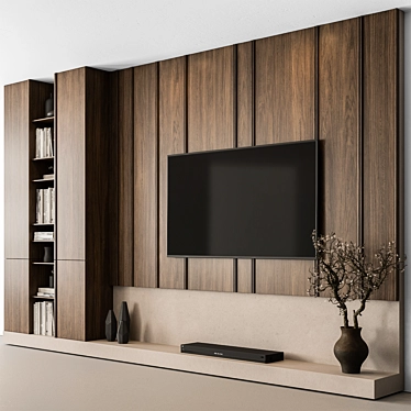 Modern Wood TV Wall Unit 3D model image 1 