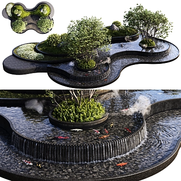 Waterfall Pond with Fish 3D model image 1 