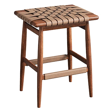 High Solid Wood Leather Stool 3D model image 1 