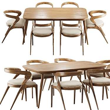 Mid-Century Dining Set, Polished Design 3D model image 1 