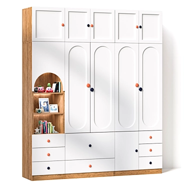 Wooden Kids Armoire with Shelves, Drawers, and Clothing Rod