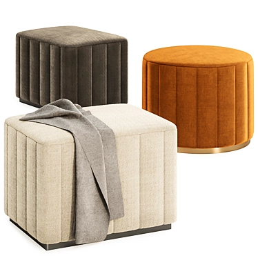 Elegant Channel Tufted Ottoman 3D model image 1 