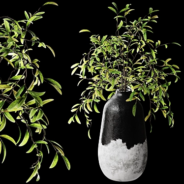 Minimalist Concrete Vase with Live Branch Bouquet 3D model image 1 