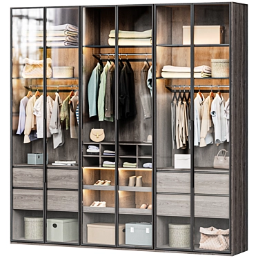 Modern Style Wardrobe with Clothing 3D model image 1 