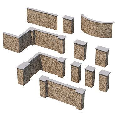 Modular Stone Fence Kit. High-quality textures. 3D model image 1 