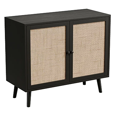 Rattan Accent Cabinet, UV-Unwrapped 3D model image 1 