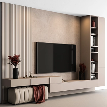 Beige & Red TV Wall Unit 3D model image 1 