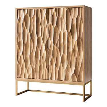 Textured Mango Wood Brass Cabinet 3D model image 1 