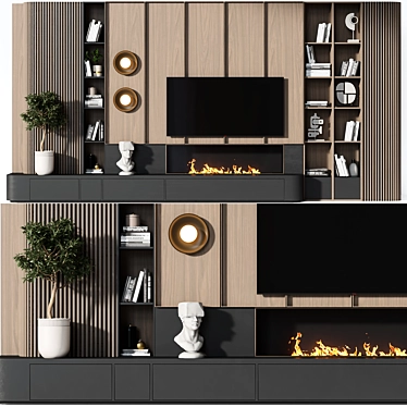 Wooden TV Wall Panel Set 3D model image 1 