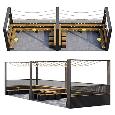 City Parklet with Yellow Tables 3D model image 1 