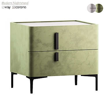 Sleek Green Nightstand with Drawers 3D model image 1 