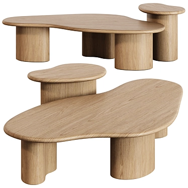 Vintage Oak Coffee Table Set 3D model image 1 