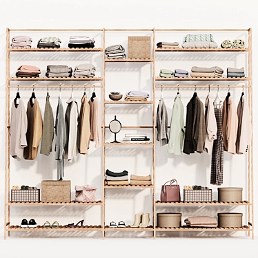 Wooden Wall-Mounted Wardrobe Organizer 3D model image 1 