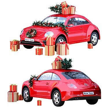 Christmas Volkswagen Beetle Car Decor 3D model image 1 