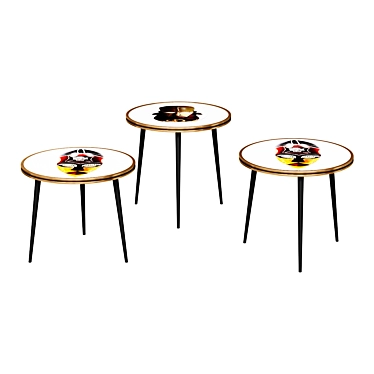 Title: Round White Side Table with African Mask Design 3D model image 1 