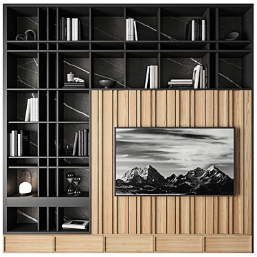 Modern TV Wall Set with Marble Stone 3D model image 1 