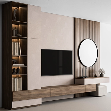 Modern White Wood TV Wall 3D model image 1 