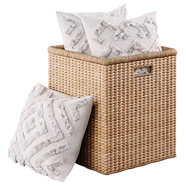 Seagrass Basket with Decorative Pillows 3D model image 1 