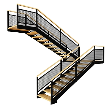 Industrial Wood Metal Loft Staircase 3D model image 1 