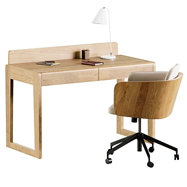 Natural Wood Desk and Chair 3D model image 1 