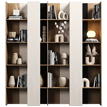 Modular Bookcase with High-Quality Textures 3D model image 1 