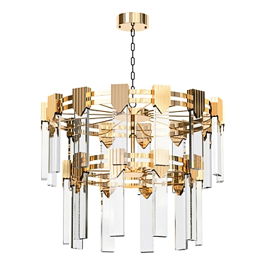 Crystal Rectangles Gold Chandelier 3D model image 1 