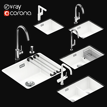 Kitchen Sink Set with Faucets 3D model image 1 