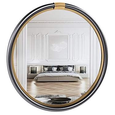 Modern Black Gold Round Mirror 3D model image 1 