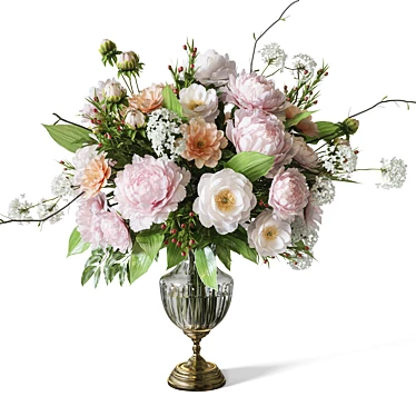 Flower Set 071 peonies gold crystal vase