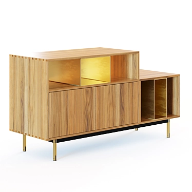 Brass-Accented Dua Walnut Sideboard. 3D model image 1 