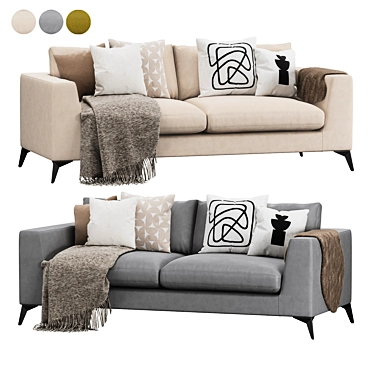 Lennox Twin Sofa Set with Velvet and Jute Upholstery 3D model image 1 