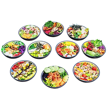 Freshly Made Mixed Salad Bowls 3D model image 1 