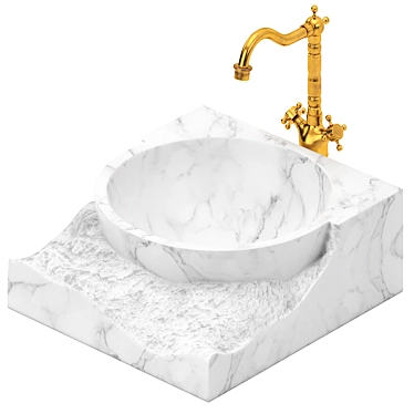 Elegant Marble Sink with Brass Effect 3D model image 1 