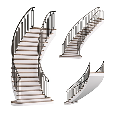 Wood and Metal 18-Step Staircase 3D model image 1 