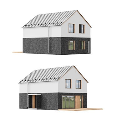 Modern Plastered Wood Brick House 3D model image 1 