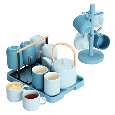 Elegant Morandi Blue Tea Set 3D model image 1 